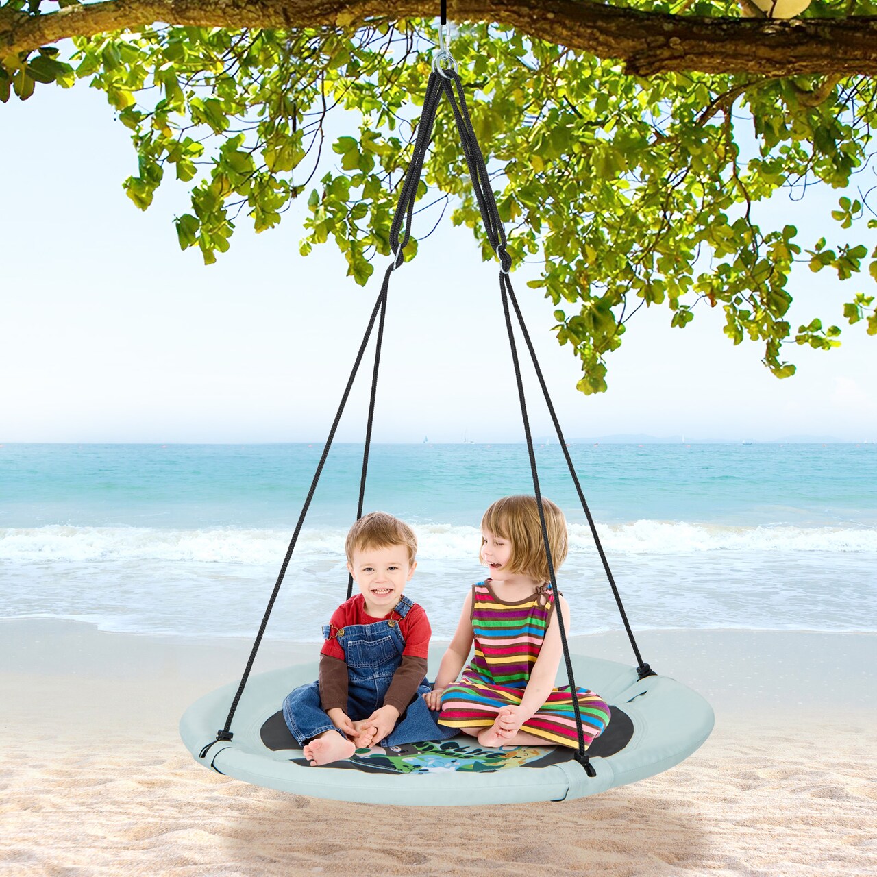 40 Inches Saucer Tree Swing with Adjustable Hanging Ropes and 900D Oxford Fabric